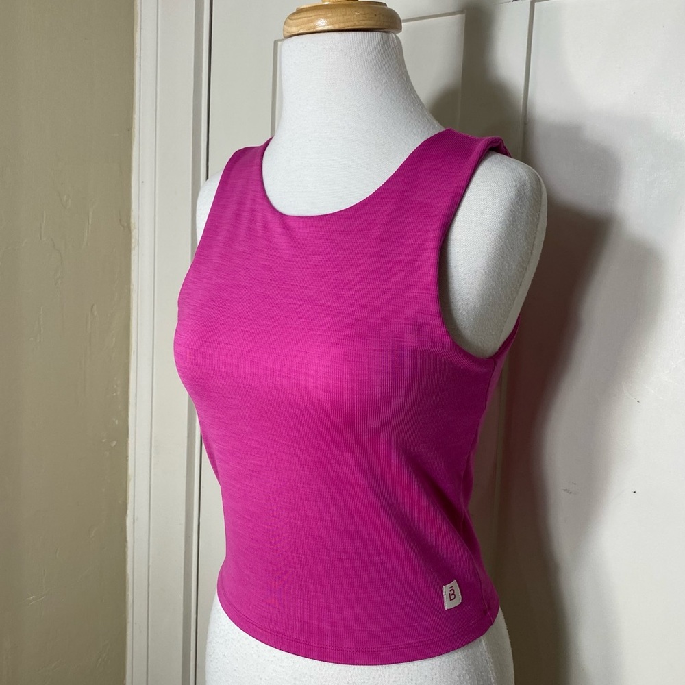 Barre3 Hot Pink Fuchsia Magenta Ribbed Shelf Bra Crop Workout Top XS